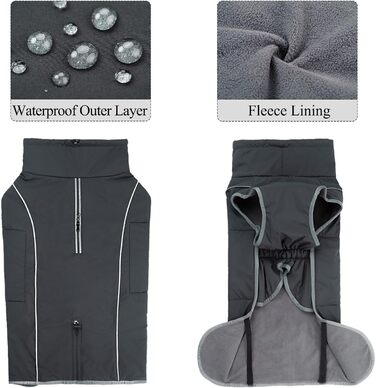 Теплий водонепроникний зимовий пуловер для собак: флісова куртка з блискавкою та світловідбиваючими елементами (сірий)