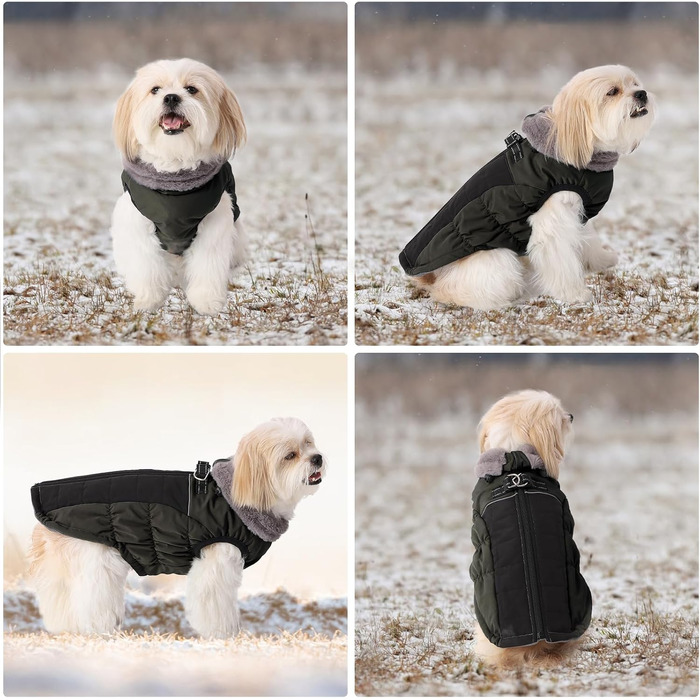 Теплий зимовий одяг для собак: вітронепроникний теплий одяг для собак з світловідбиваючими елементами, з блискавкою, зелений, XL