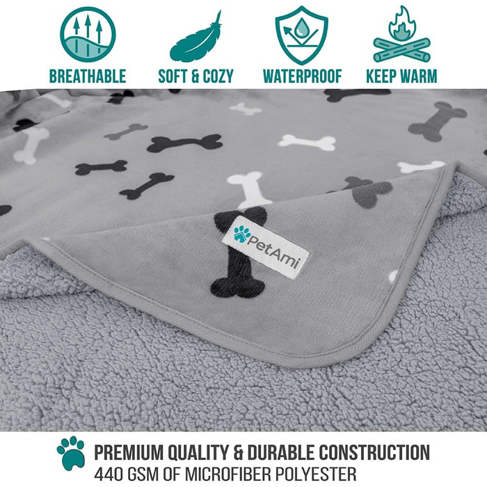 Водонепроникна ковдра для собак PetAmi Sherpa Fleece XL, двостороння, м'яка мікрофібра, плед для котів, захист меблів, для середніх і великих собак