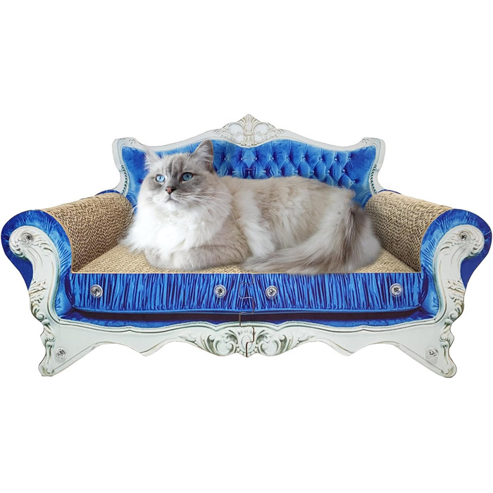 Картонний кігтеточка для котів з котячою м'ятою, 2 в 1, захист дивану, 55х32 см, синій, преміум