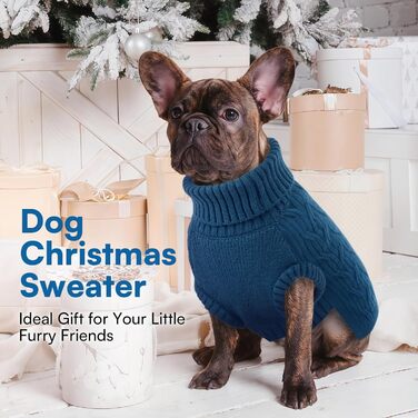 Пуловер для собак Queenmore Dackel, в'язаний водолазка для собак, підходить для Джек Рассел, Бульдог, Коргі, Французький Бульдог, Мопс (Синій, M)