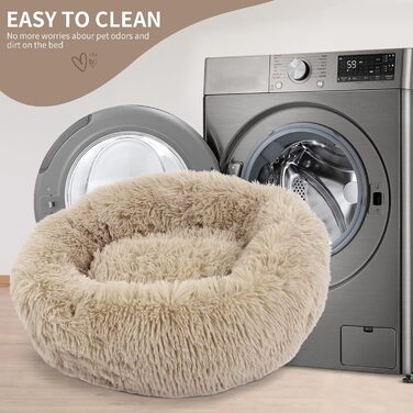 Кругле ліжко для собак та котів BVAGSS, плюшеве, донат, 50 см, світло-коричневе