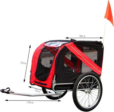 Причіп для собак Wiltec 220x700x78 см з безпечною поворотним з'єднанням, вантажний причіп з москітною сіткою та захистом від дощу, чорний/червоний