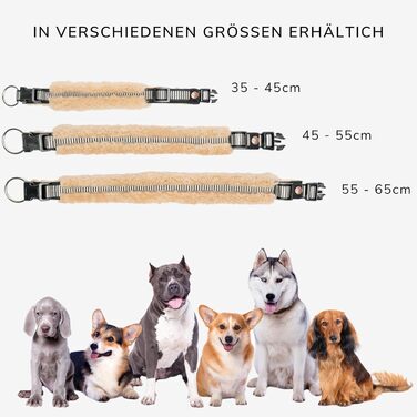 Нашийник для собак Chris з ланолінової вовни, зменшує випадіння шерсті, з підкладкою, світловідбиваючий, регульований, для собак малих, середніх та великих порід, розміри M (35-45см), XL (55-65см), L (45-55см), колір: кремовий