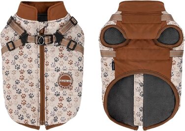 Зимова куртка для собак на шлейці, для маленьких та середніх собак, водонепроникна, регульована, коричнева, розмір L