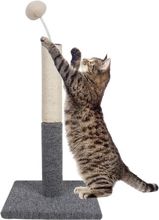 Дімáкa 66.0 см Кігтеточка для котів з сизалю, сіра, з м'ячиком на шнурку