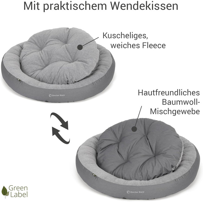 Кругле м'яке ліжко для собак середніх порід GreenLabel, Königsblau (блакитний) - ліжко-гніздо з ворсистим наповнювачем, знімний чохол Fleece/Baumwolle, розмір M (60x50 см)