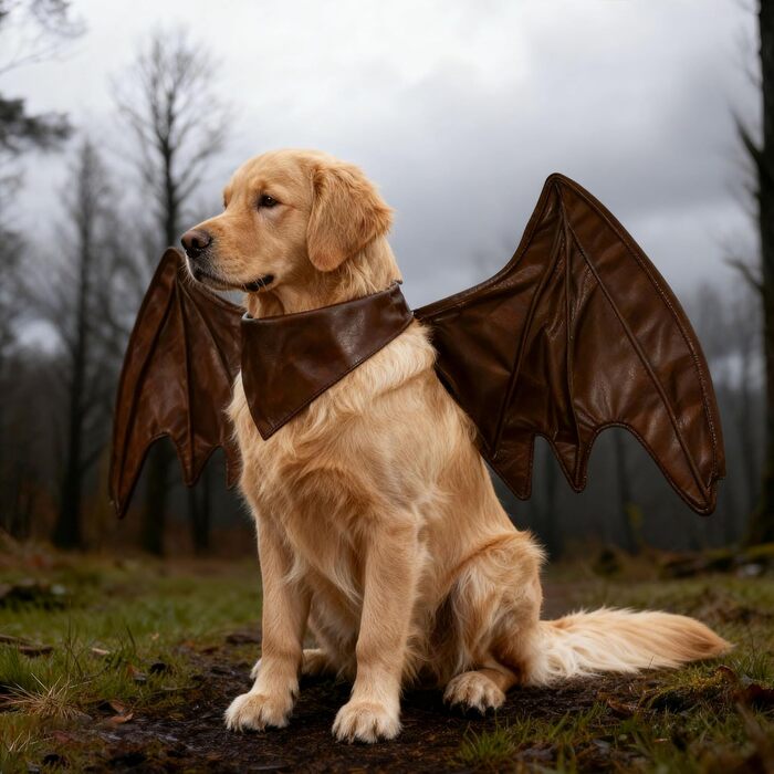 Костюм на Хелловін для собак: крила кажана, дракона, птаха. Підходить для великих, середніх та маленьких собак. Чорні крила кажана (M, колір кава).