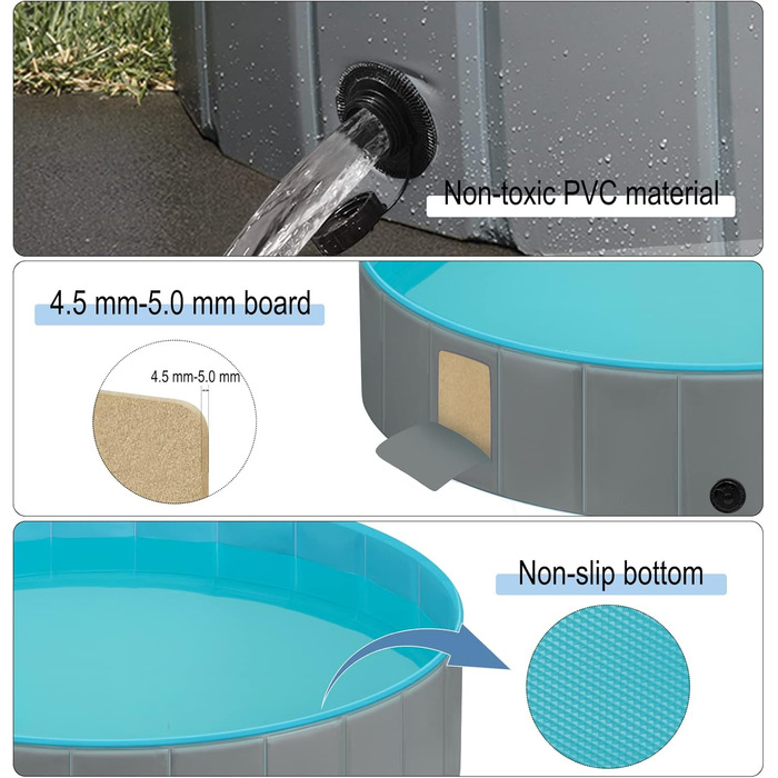 Басейн для собак EUGAD, складаний, 120x30 см, сірий. Плавальне озеро для собак, антиковзне PVC.