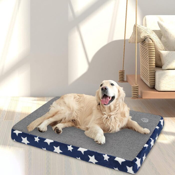 Лежанка для собак EMPSIGN, м'яка подушка для песиків, підходить для клітки, водовідштовхувальна, знімний та пральний чохол, розмір XL (107x71x6.6 см), колір блакитний