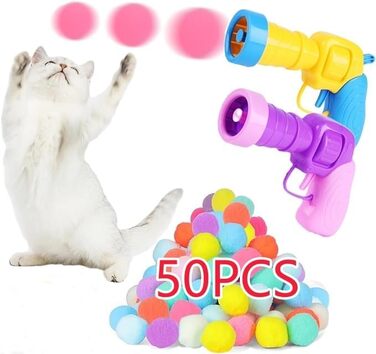 Іграшкові м'ячики для котів, 50 шт, 3,1 см, м'які різнокольорові інтерактивні м'ячі з 2 запускаторами, для активних домашніх котів