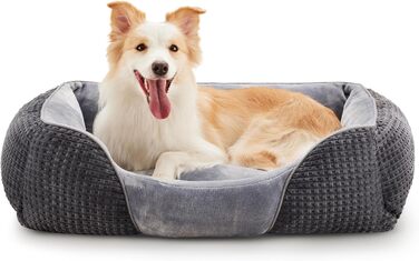Ліжко для собак маленьких та середніх порід, зручний кошик для собак, ортопедична хатинка, дихаюче та гіпоалергенне ліжко для домашніх тварин з високими та низькими бортиками, 66x55x21 см (90 x 65 x 23 см, Сіро-блакитний)