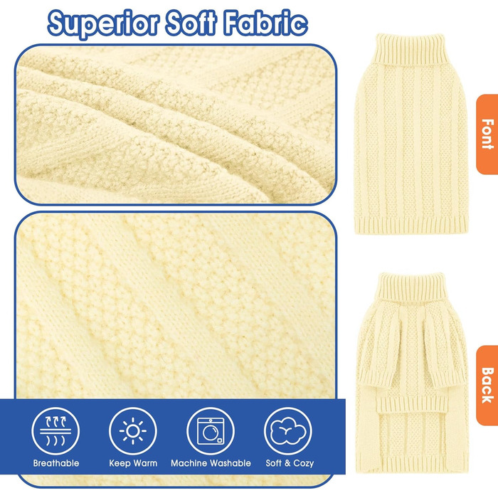 Теплий в'язаний пуловер для собак маленьких порід Queenmore (S, слонова кістка)