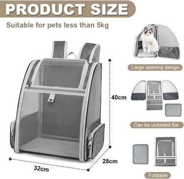 Рюкзак для транспортування домашніх тварин: переноска для кота/собаки 40x32x28 см. Підходить для котів та собак середніх та малих порід (до 5 кг).