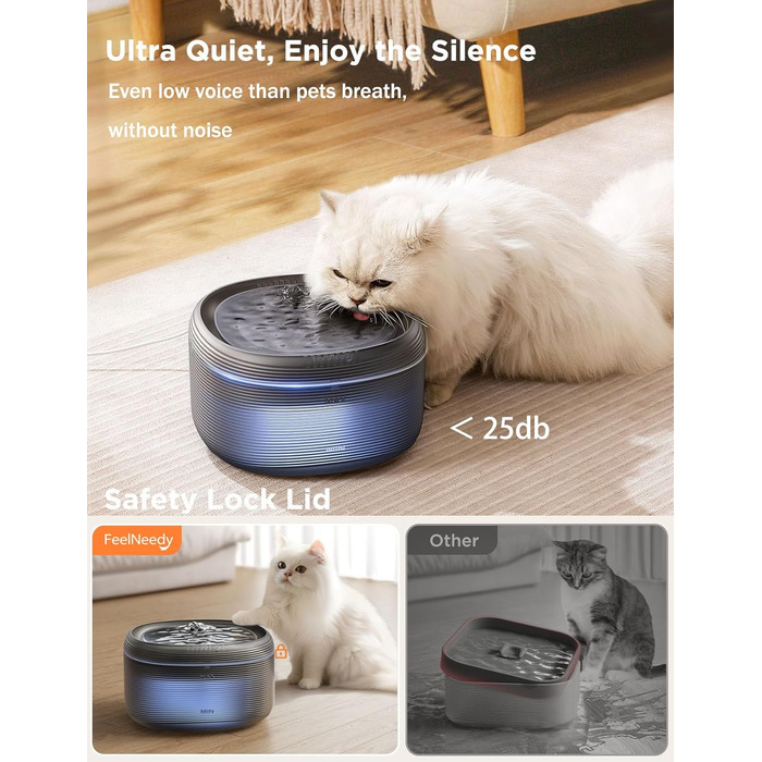 Фонтанчик для котів FEELNEEDY 3.2L - тихий фонтан з 2 режимами потоку, автоматичний поїльник для котів, чорний, з адаптером та 3 фільтрами