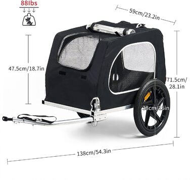 Фаркоп для велосипеда SogesHome: перевезення собак, XXL, 600D Oxford, чорний