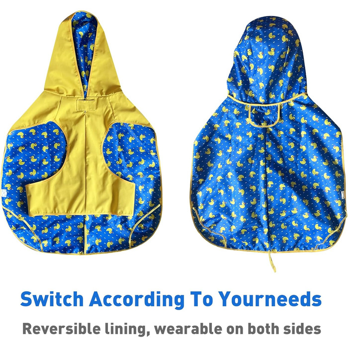 Водонепроникний дощовик для собак - двосторонній, з капюшоном та світловідбивачами (XL, жовтий)