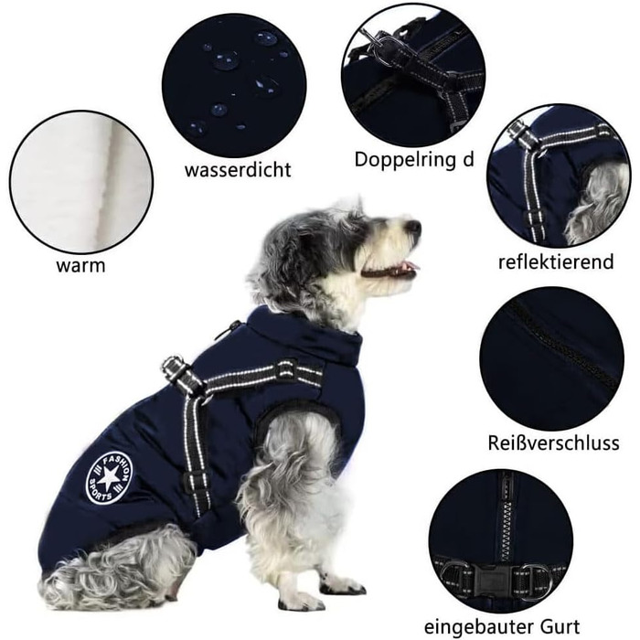 Зимова жилетка для собак, водонепроникний теплий одяг для маленьких собак з D-кільцем (зелений, XL, синій, L)