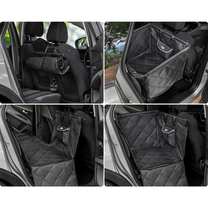 Автокрісло для собак RAGI з ременем безпеки - міцне та стабільне. Захист сидінь авто, переноска для собак на заднє сидіння. Чорний колір.