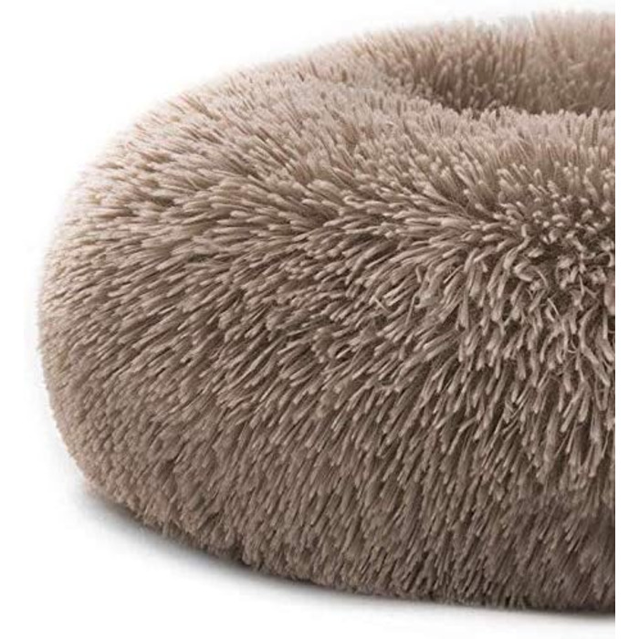 Преміум ортопедичне ліжко для собак великих та екстра-великих порід, Donut ліжко для собак, м'який плюш, кругла собача софа з водонепроникним дном, миється (80см), розмір: 80 x 50 x 18 см, світло-коричневий