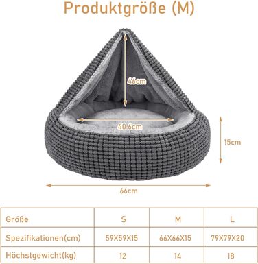 Кругле ліжко для собак та котів середніх розмірів JOEJOY, м'яке, з подушкою, 66x66x15 см, сіре