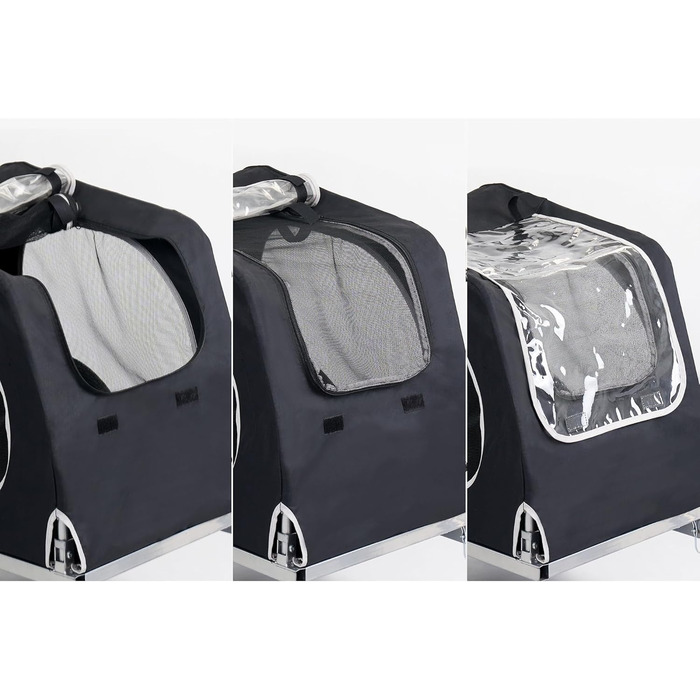 Фаркоп-причіп для собак Soges до 40 кг, складаний, з оксфордської тканини 600D, з вентильованою сіткою, 2 входи, з внутрішнім поводком, з світловідбивачами, чорний