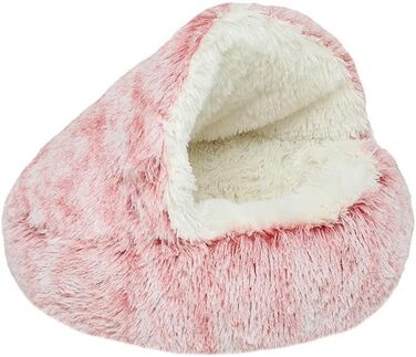 М'який лежак-мішок для котів з плюшу, самонагрівальний, неслизький, пральний, кавового кольору (рожевий плюш)