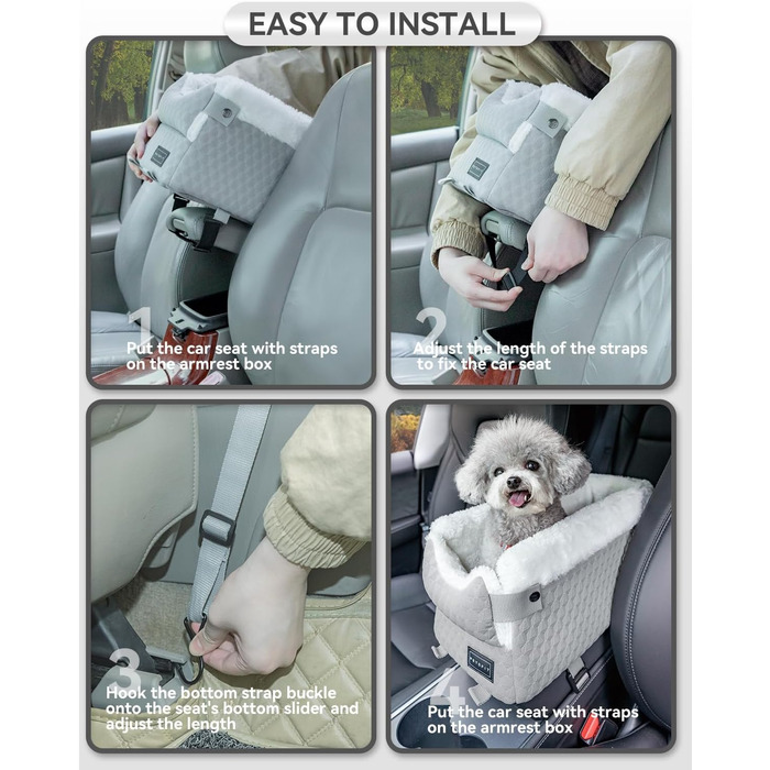 PETSFIT Автокрісло для собак у середню консоль авто, сіре та біле, до 4 кг