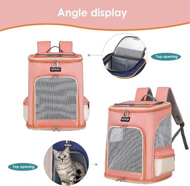 PETCUTE Рюкзак для собак і котів, дихаючий, з виймальною підстилкою, прозоре вікно, складний, з безпечною лінією, для подорожей, Малахітовий+Білий (Рожевий)