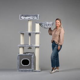 Дряпак для великих котів RHRQuality Cat Relax, з когтеточкою-колоною, товсті сизалеві стовпи 12 см, світло-сірий