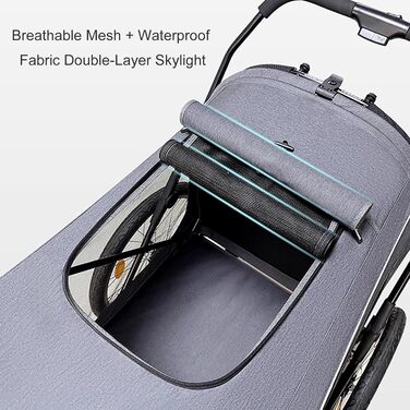 Легкий велопричіп для тварин, великий возик, складний причіп в один клік, для собак до 45 кг, великих собак та котів сірого кольору