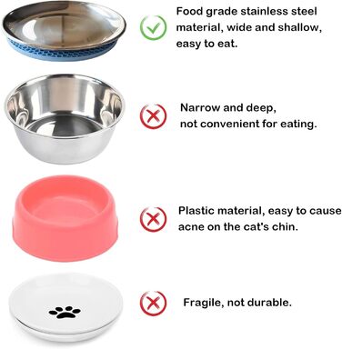 Миски для котів зі сталі (2 шт.) – для полегшення догляду за вусами, зменшення втоми, неслизький набір мисок для котячого корму (великі, 17 см)