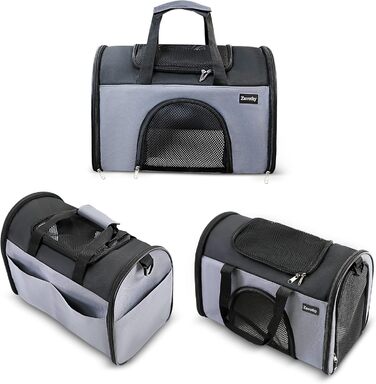 Транспортна сумка для котів та собак, дихаюча та складна, переноска для котів з регульованим плечовим ременем, знімна плюшева підстилка (Сірий, S)