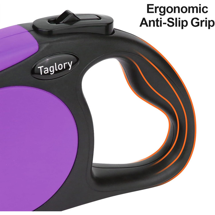 Витяжна повідка для собак середніх та великих порід Taglory, до 45 кг, 5 м, антиковзний хват, безпечна система зупинки, фіолетовий