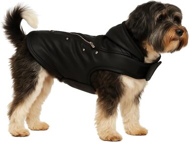 Зимовий теплий одяг для собак – Серджіо – Штучна шкіра з флісовою підкладкою – Фламінго (Чорний, A:35см)