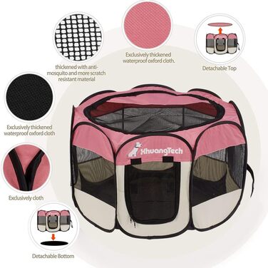 Дитячий манеж для тварин XhuangTech: Собаки, коти, цуценята, 80x80x58,4 см, м'яка тканина, портативний, складаний, для дому та вулиці, Рожевий та Бежевий