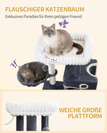 Дерево для котів Hzuaneri, 98 см: стійка конструкція, велика платформа, іграшкові м'ячики, печери, стовпчики для дряпання, дощечка для дряпання, темно-сірий MS10118SG