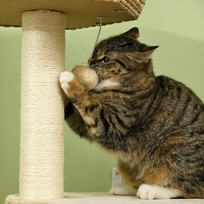 Дряпка для котів PawHut, сизалева, 2 кошики з подушками, 2 м'ячики, ангельський мотив, компактна, кремова