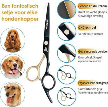 Професійний набір ножиць для собак Achilles 6 дюймів - чорний та золотий