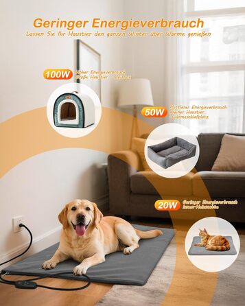 Кішечковий матрац з підігрівом для котів та собак, 6 температурних режимів, таймер 24 год, LED дисплей, безпечний, бічний кабель, 60x90 см, сірий