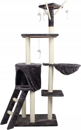 Ігровий комплекс для котів: дерево-драпалка з будиночком та лежаком, 138 см, F014