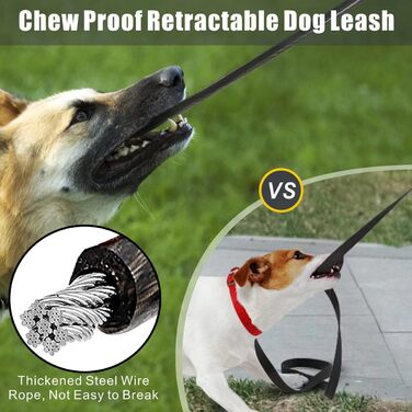 Висувна поводок для собак, 5 м, поводок-рулетка з ланцюгом, подвійний поводок для 2 собак, подовжений поводок для середніх та великих собак до 50 кг, білий та чорний, з пряжкою