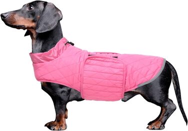 Водонепроникна зимова куртка для такс Babepet з флісовою підкладкою, світловідбиваючий пуловер з отвором для шлейки, розмір L (M(спинка:36см), рожевий)