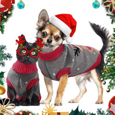 Пуловер для собак на Різдво, теплий вовняний пуловер з коміром-гетром для собак, малі та середні породи (Сірий, S)