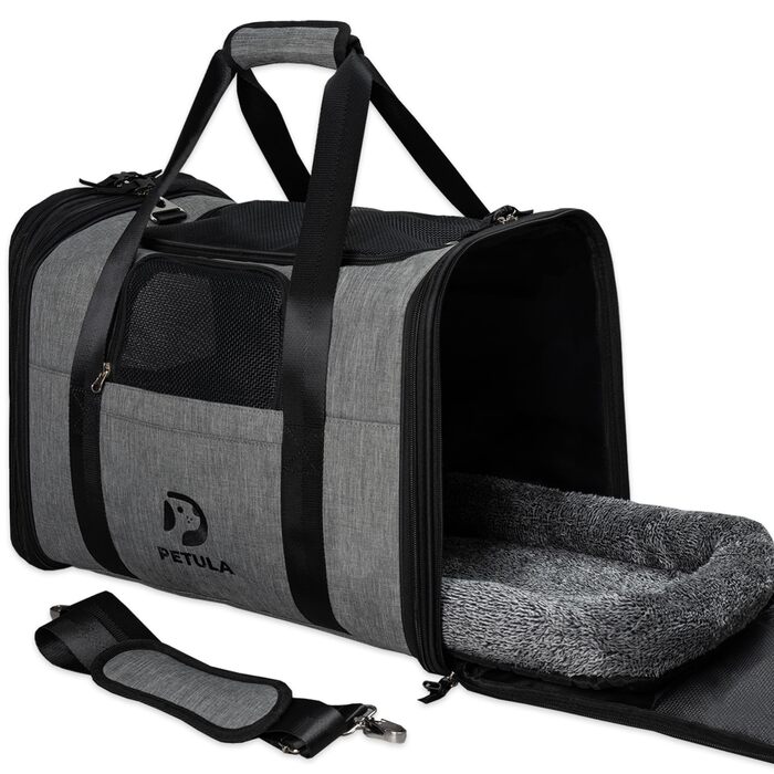 Транспортна сумка для котів та собак Petula Katzentasche & Hundetasche – сіра, до 13 кг, складна, з підстилкою та вентиляцією