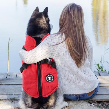 Зимовий теплий одяг для собак: тепла жилетка з шлейкою, червоний колір, розмір 2XL