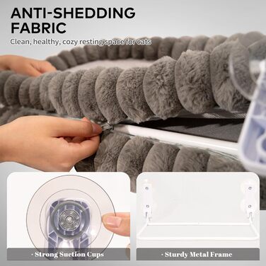 Кішка ліжко-гамак для вікна CheerPals, м'яка знімна наволочка, стабільне сталеве гніздо, до 18 кг, білий-L (сірий-M)