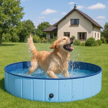 Зручний надувний басейн для собак та котів, розкладний, з клапаном для зливу води, антиковзаюча поверхня, різні розміри (80 x 20 см)