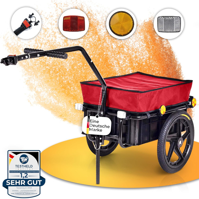 Причіп для велосипеда SAMAX 90 літрів, 80 кг, з кулею, захисною плівкою та з'єднувальною шкірою - причіп для велосипеда, вантажний візок з пластиковою ванною, чорний. Mountain (70л / 60кг, червоний)
