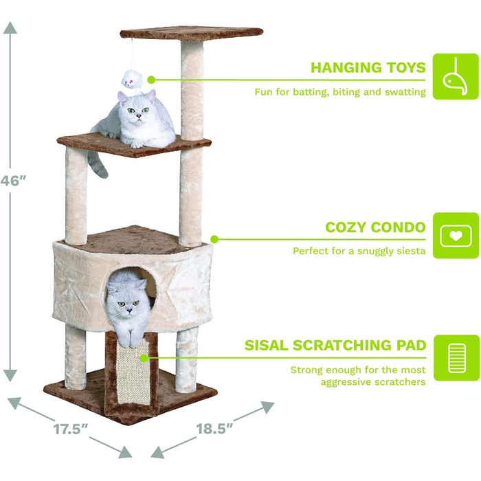 Дряпка для котів Go Pet Club F708, 116,8 см, багаторівнева когтеточка, ігровий комплекс для кішок